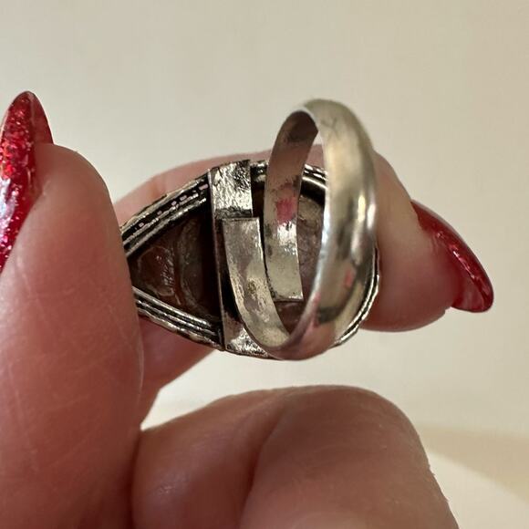 Red Jasper silver overlay gemstone ring size adjustable stamped 925 - Picture 5 of 6